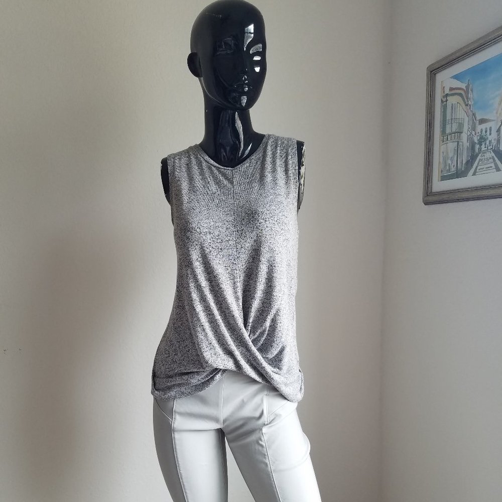 Twist Front Heather Gray Sleeveless Top